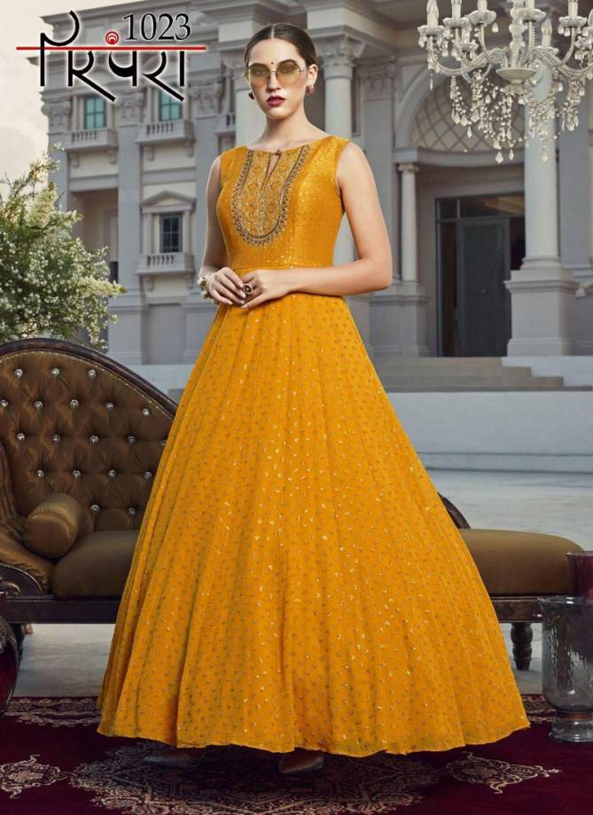 PARMPARA VOL 05 Latest fancy wedding Wear Heavy Soft Viscoss And Maslin silk Embroidery and Sequnce Work Designer Gown Collection